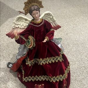Antique Porcelain Silvestri Burgundy and Gold Angel Tree Topper Decoration